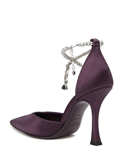 Jimmy Choo Stevie Purple Stone Embellished Satin High Heel Sh - 3