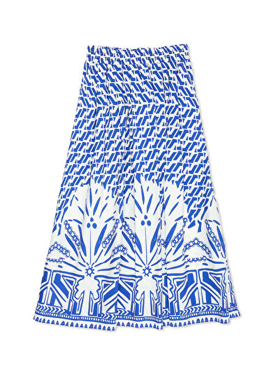 Beymen Club Mavi Beyaz Desenli Midi Etek - 7