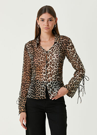 Ganni Leopar Desenli Şifon Gömlek - 3