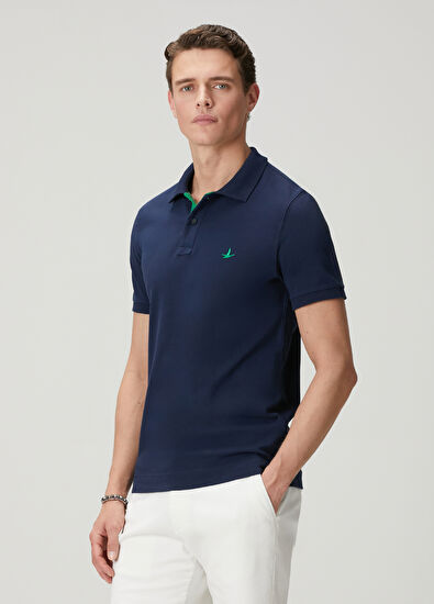 Beymen Club Lacivert Slim Fit Yaka Altı Baskılı Polo Tshirt - 5