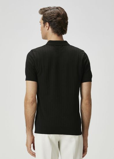 Beymen Collection Siyah Polo Yaka Ajurlu Kısa Kollu Triko - 5