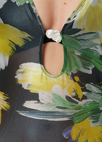 Sara Cristina Yeşil Çiçekli Maksi Plaj Elbisesi - 5