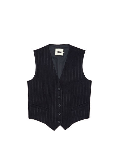 Beymen Club Lacivert Çizgili Yün Yelek - 7