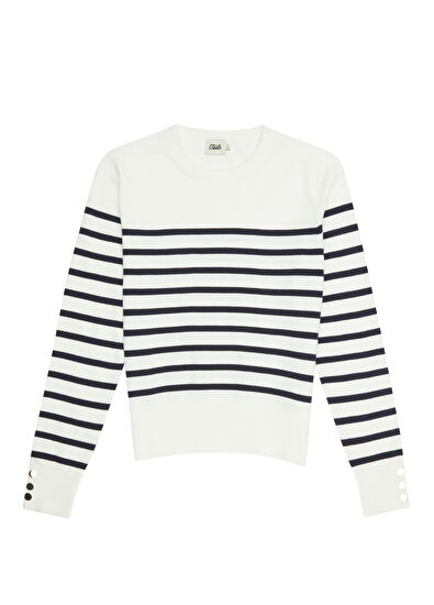 Beymen Club Beyaz Siyah Çizgili Kazak - 7