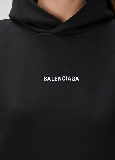 Balenciaga Siyah Kapüşonlu Logolu Sweatshirt - 5