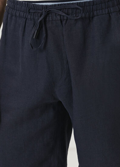 Beymen Club Navy Blue Waist Corded Linen Shorts - 4
