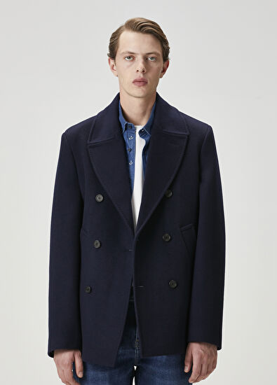 Beymen Club Navy Inner Collar Detail Wool Blend Coat - 11