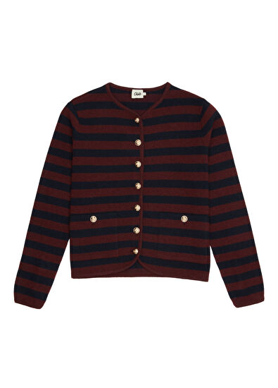 Beymen Club Bordo Lacivert Çizgili Triko Ceket - 7