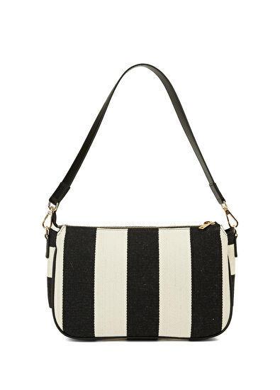 Beymen Club Siyah Beyaz Kadın Keten Omuz Çantası - 4