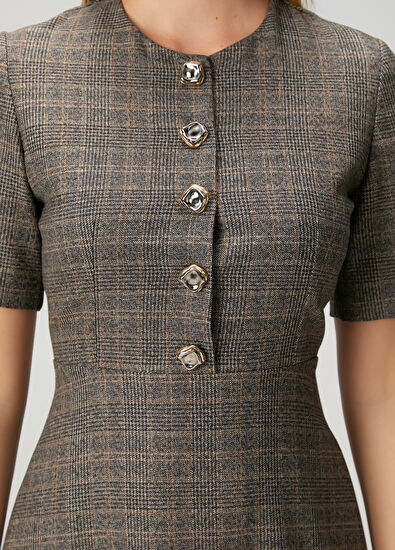 Beymen Club Kahverengi Ekoseli Midi Elbise - 6