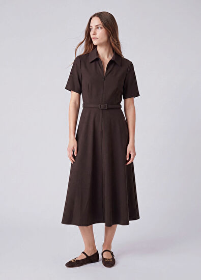 Beymen Club Dark Brown Midi Dress - 3