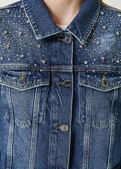 Beymen Club Blue Stone Embroidered Denim Jacket - 5