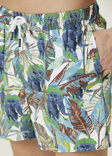 Beymen Club Mavi Yaprak ve Fil Desenli Mayo - 5