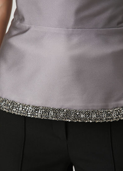 Roland Mouret Grey Strapless Taffeta Evening Blouse - 5