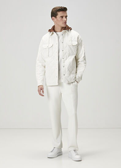 Beymen Club Kırık Beyaz Kapüşonlu Kapitoneli Kadife Dış Gömlek - 3