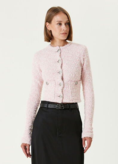 Balenciaga Pembe Crop Tweed Hırka - 3