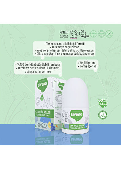 Siveno Natural Whitening Deodorant Herbal Vegan Aloe Vera Roll On 50 ml - 7