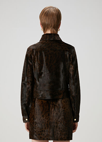 Beymen Club Koyu Kahverengi Desenli Trucker Deri Ceket - 4