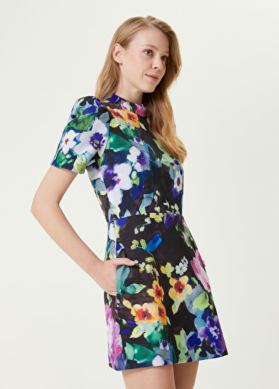 Beymen Club Siyah Dik Yaka Çiçekli Mini Elbise - 5
