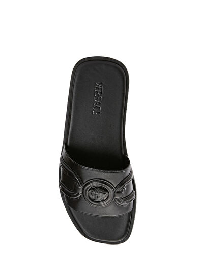 Versace Black Men's Leather Slippers - 4