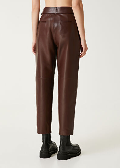 Beymen Club Brown Belted Leather Pants - 5