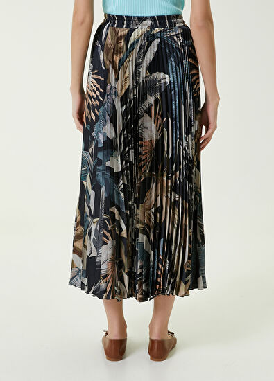 Beymen Club Black Tropical Patterned Midi Pleated Skirt - 5