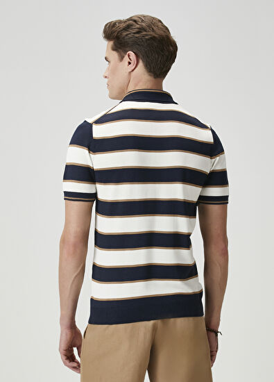 Beymen Club Lacivert Polo Yaka Çizgili Kısa Kollu Triko - 5