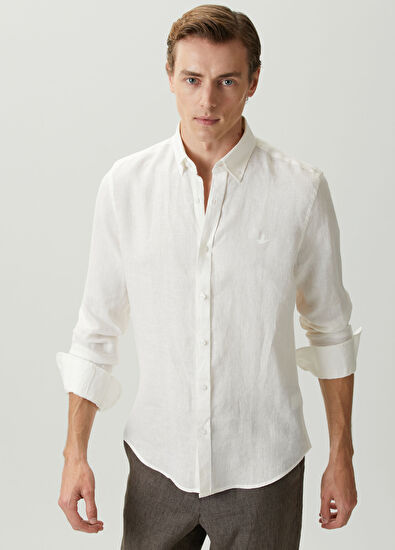 Beymen Club Comfort Fit Linen Shirt With Tonal Embroidery - 5