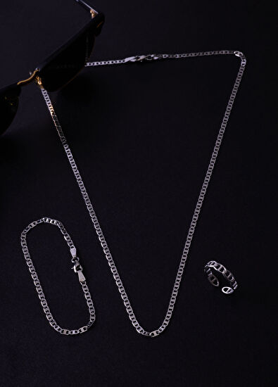 Bar Zincir Gümüş Kaplama Erkek Çelik Bileklik - Görsel 4