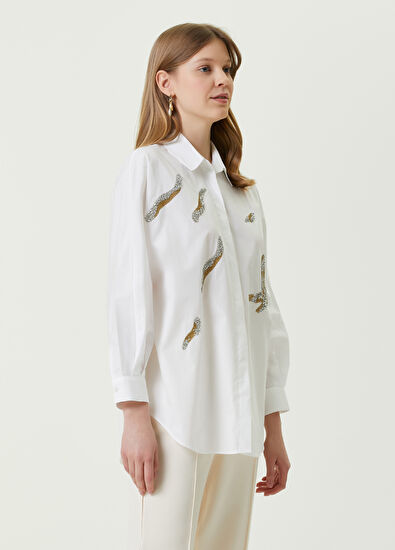 Beymen Club Beyaz Kuş İşlemeli Poplin Gömlek - 3