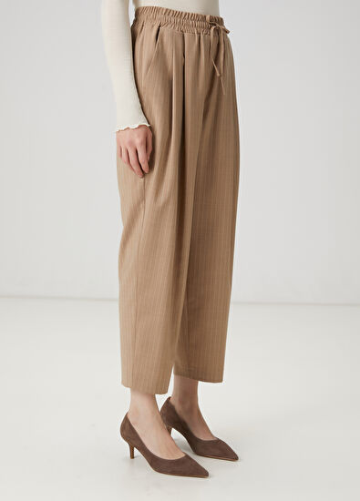 Beymen Club Camel Çizgili Yün Pijama Pantolon - 5