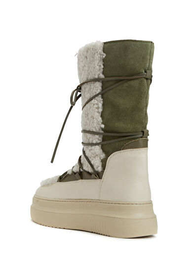 Beymen Club Ekru Kadın Uzun Deri Kar Botu - 3