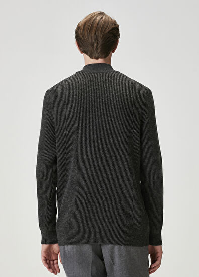 Beymen Club Antrasit Melanj Yakası Fermuarlı Kazak - 5