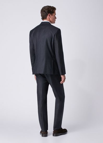 Beymen Club Antrasit Pinstripe Flanel Yün Kruvaze Takım Elbise - 5