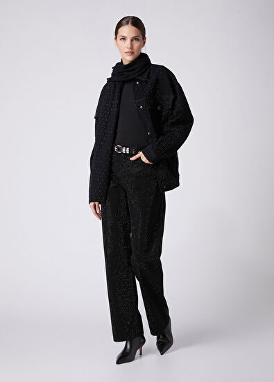 Beymen Club Black Hotfix Oversize Trucker Denim Jacket - 4