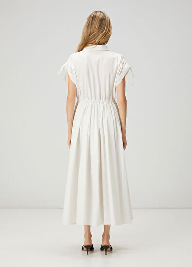 Beymen Club White Gathered Midi Taffeta Shirt Dress - 5