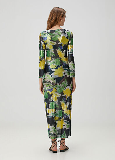 Sara Cristina Yeşil Çiçekli Maksi Plaj Elbisesi - 4