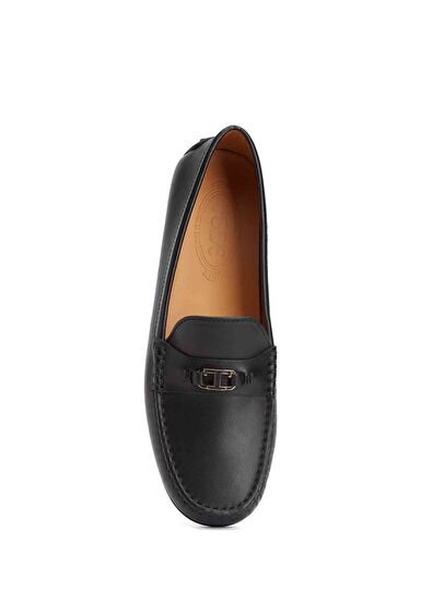 Siyah Logo Tokalı Kadın Deri Loafer - Görsel 5