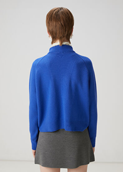 Beymen Club Mavi Yarım Fermuarlı Yün Kazak - 4