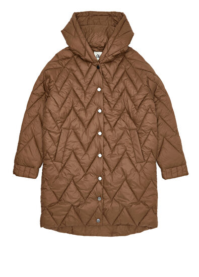 Beymen Club Camel Hooded Quilted Long Coat - 7