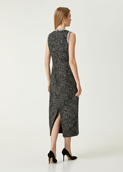 Beymen Club Siyah Beyaz Midi Tweed Elbise - 6
