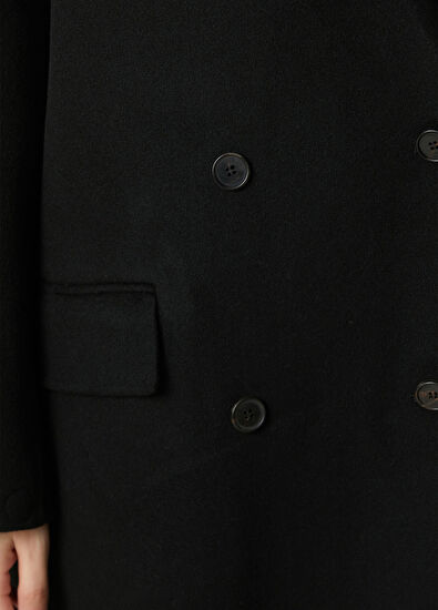 Siyah El Dikişli Yün Palto - Görsel 8