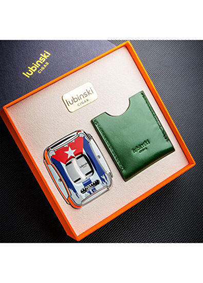 Lubinski Küba Bayrak Kılıflı Kare 60Ring Çelik Puro Kesici - 7