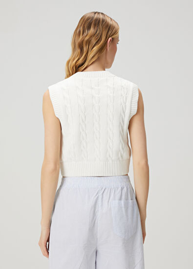 Beymen Club Beyaz Crop Saç Örgü Triko Atlet - 5