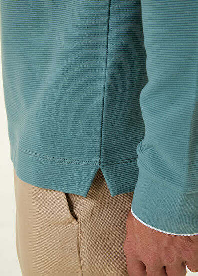 Beymen Club Slim Fit Petrol Polo Yaka Dokulu Sweatshirt - 6
