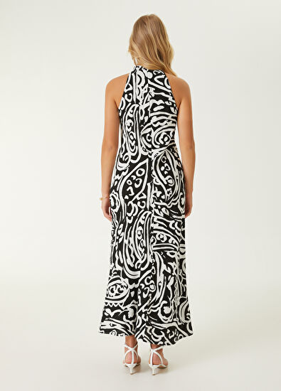 Beymen Club Siyah Beyaz Midi Keten Elbise - 6