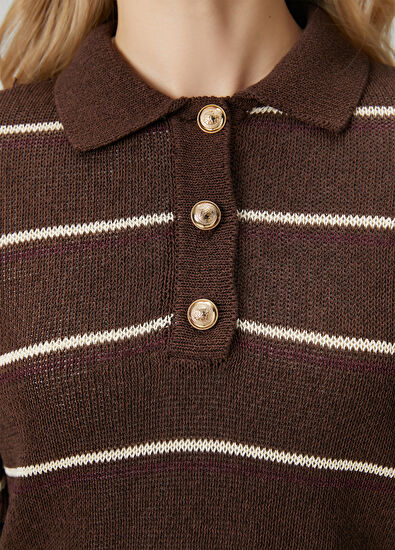 Beymen Club Kahverengi Çizgili Polo Kazak - 5