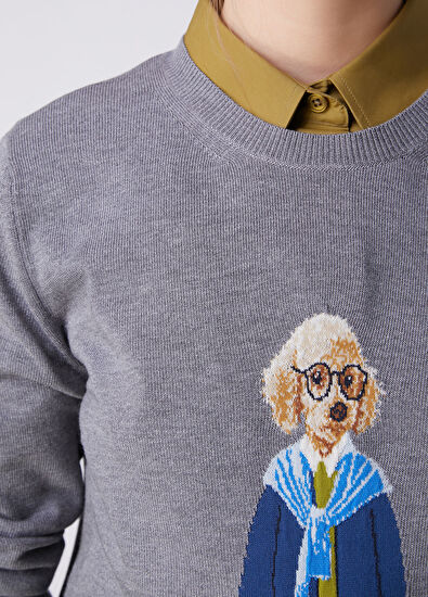 Beymen Club Grey Melange Dog Jacquard Sweater - 7