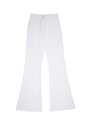 Beyaz Flare Koton Pantolon - Görsel 8