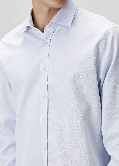 Beymen Club Relax Fit Mavi Armürlü Gömlek - 6